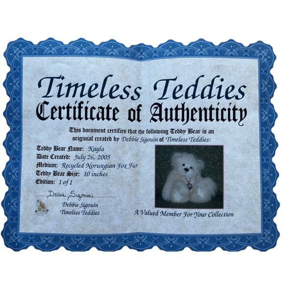 Signed Timeless Teddies Bear Recycled Fox Fur COA Handmade by Debbie Siqouin - Picture 10 of 10